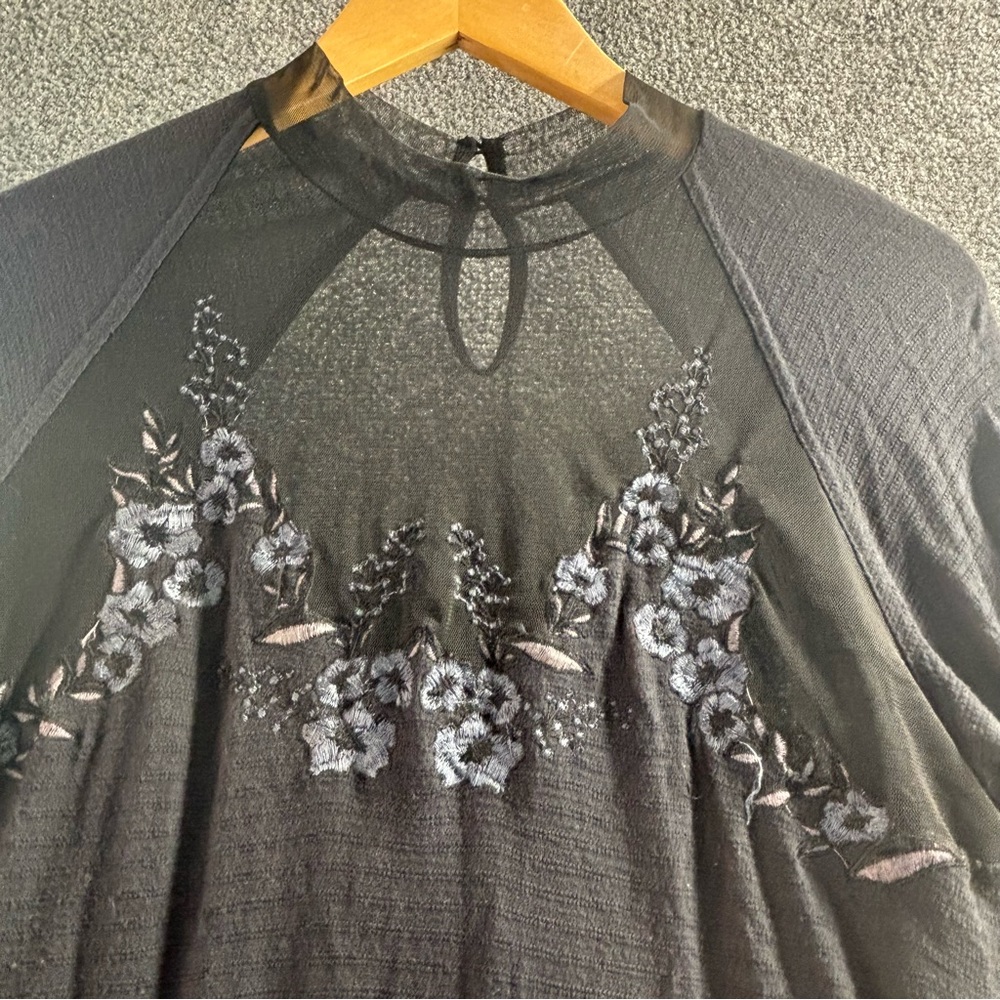 Free People Black Saheli Mesh Detail Top - Picture 2 of 8